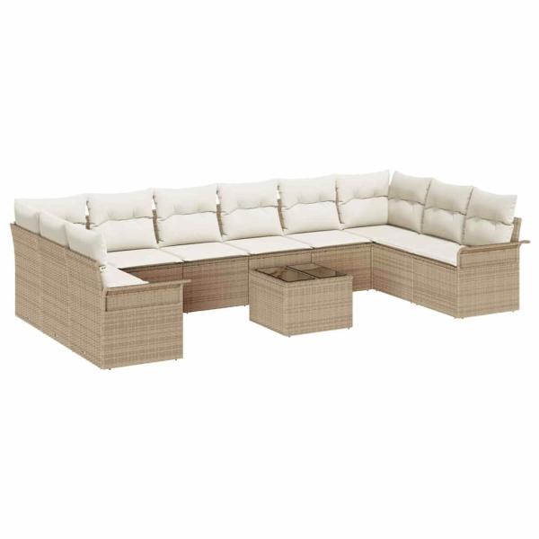 11-teiliges Garten Sofa Set mit Kissen in Braun Poly Rattan