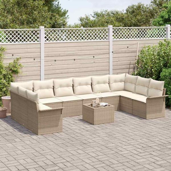 11-teiliges Garten Sofa Set mit Kissen in Braun Poly Rattan