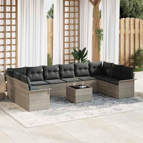 ARDEBO.de - 11-teiliges Garten-Sofa-Set mit Kissen Grau Poly Rattan