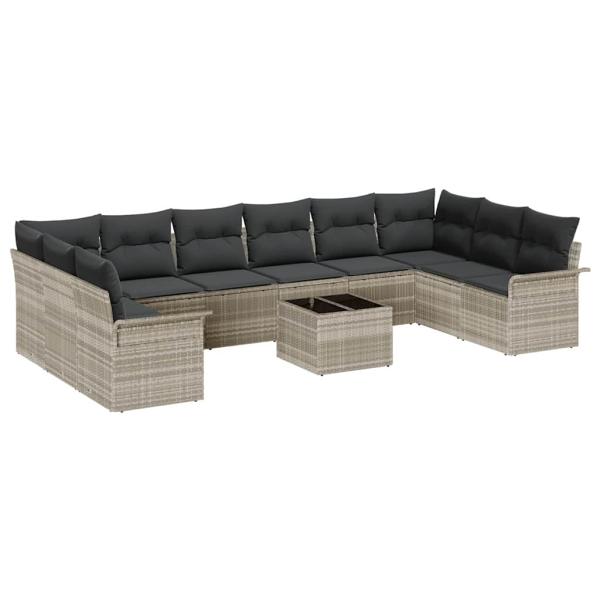 11-teiliges Garten-Sofa-Set mit Kissen Grau Poly Rattan
