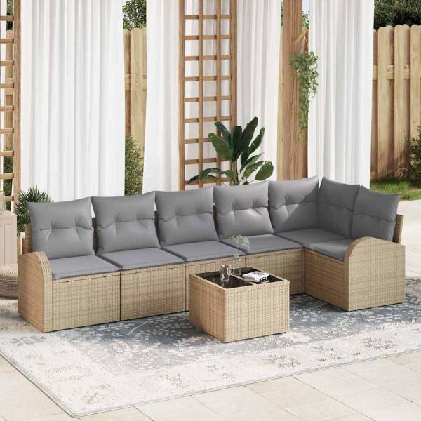 ARDEBO.de - 7-teiliges Garten Sofa Set mit Kissen Schwarz Poly Rattan