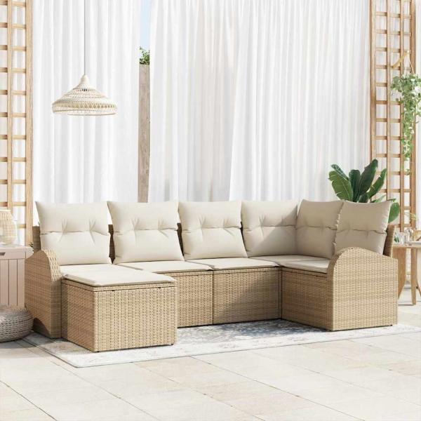 ARDEBO.de - 6-teiliges Garten-Sofa-Set mit Kissen Beige Poly-Rattan
