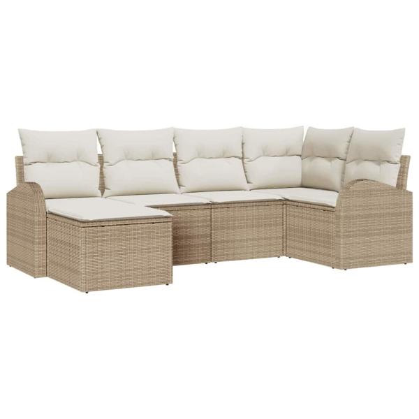 6-teiliges Garten-Sofa-Set mit Kissen Beige Poly-Rattan