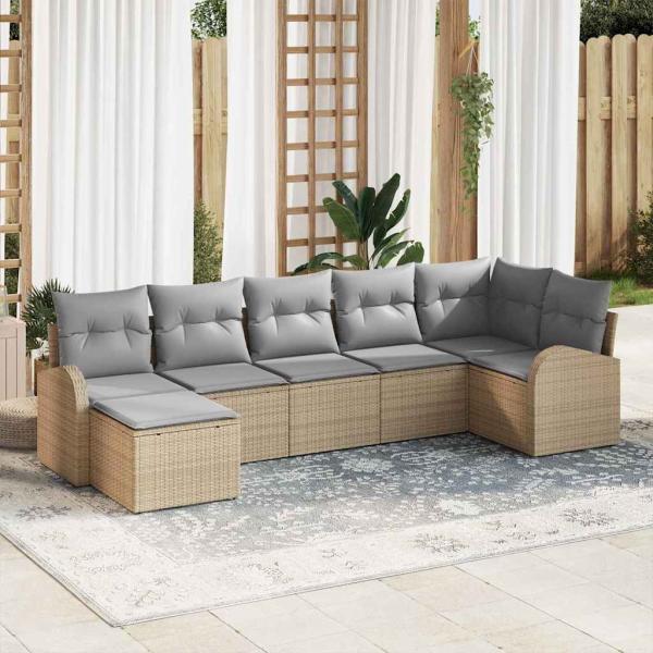 ARDEBO.de - Garten Sofa Set Set von 7 Beige Rattan Garten Sofa Rechteckig