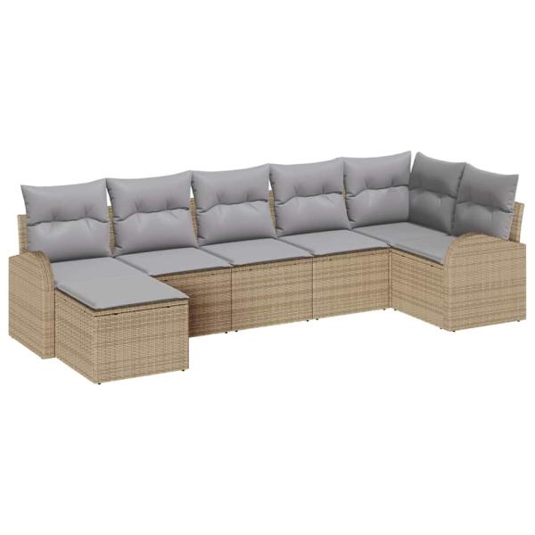 Garten Sofa Set Set von 7 Beige Rattan Garten Sofa Rechteckig