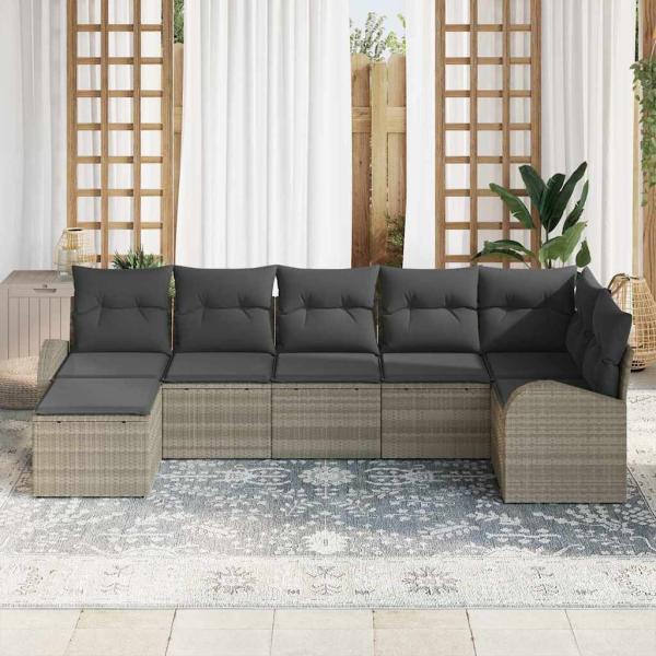 Garten Sofa Set Set von 7 Beige Rattan, Polyester Garten Sofa Set