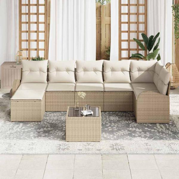8-teiliges Garten-Sofa-Set mit Kissen in braunem Poly-Rattan