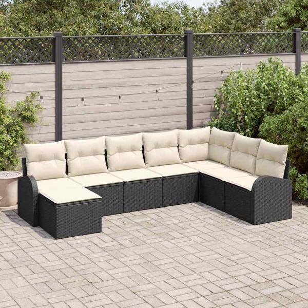 ARDEBO.de - 8-teiliges Garten Sofaset mit Kissen Schwarz Poly Rattan