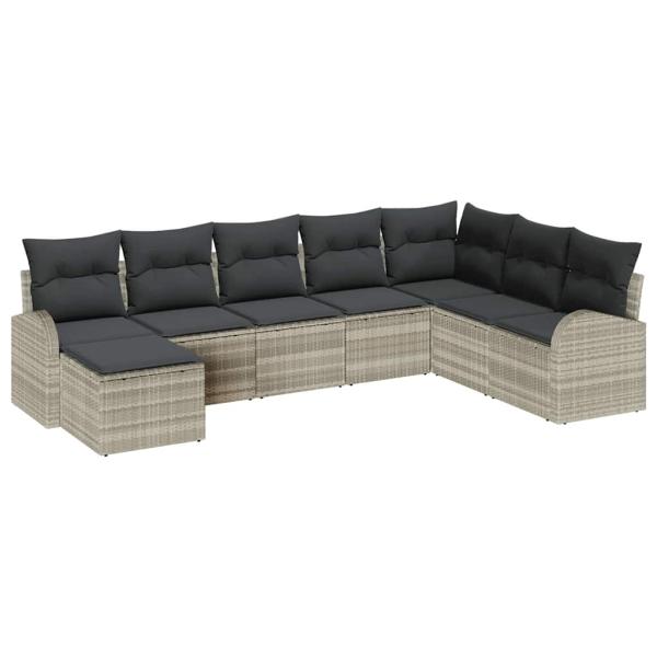 8-teiliges Garten-Sofa-Set mit Kissen hellgrau Poly Rattan