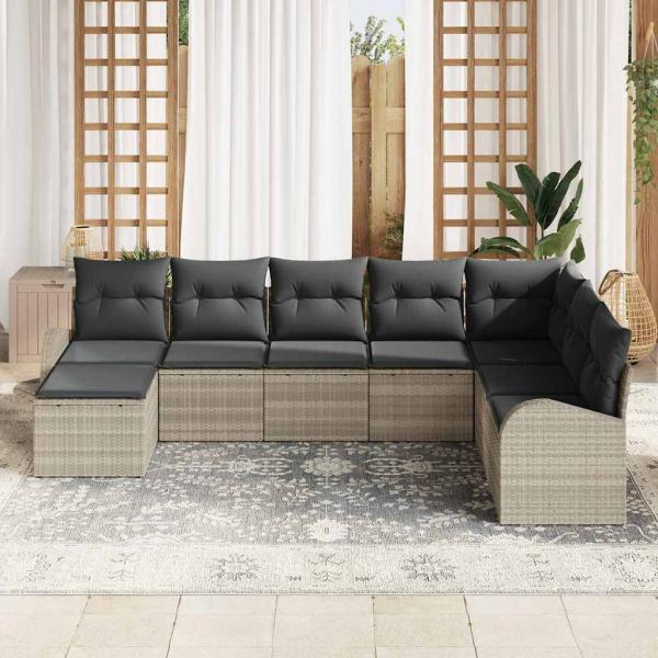 8-teiliges Garten-Sofa-Set mit Kissen hellgrau Poly Rattan