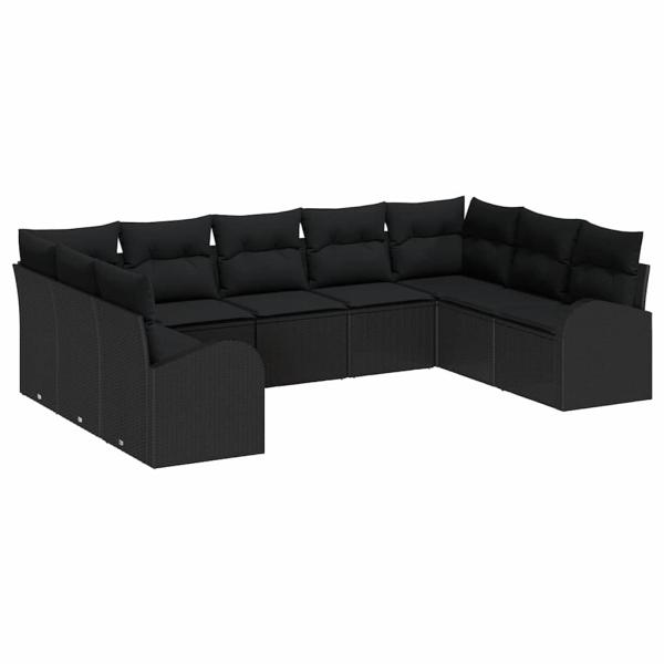9-teiliges Garten-Sofa-Set mit Kissen Schwarz Poly-Rattan