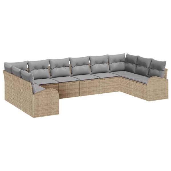 10-teiliges Garten Sofa Set mit Kissen Beige Poly Rattan
