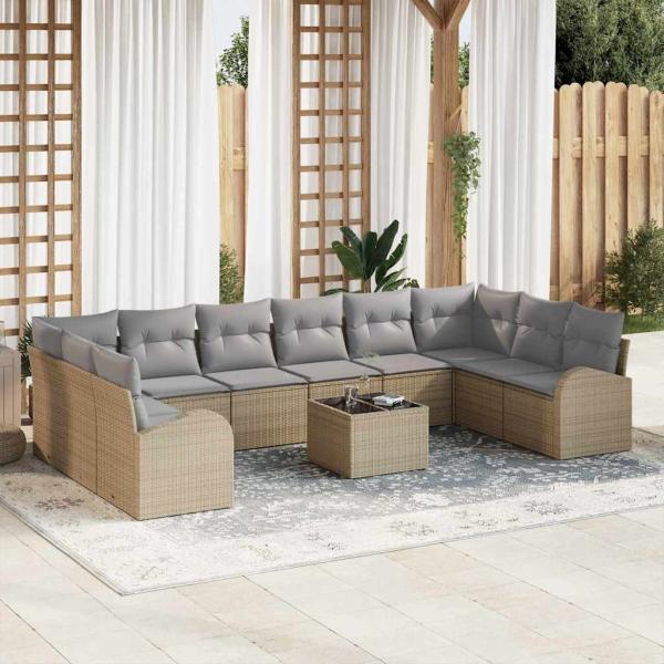 ARDEBO.de - 11-teiliges Garten-Sofa-Set mit Kissen in Schwarz aus Poly-Rattan