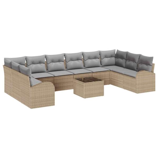 11-teiliges Garten-Sofa-Set mit Kissen in Schwarz aus Poly-Rattan