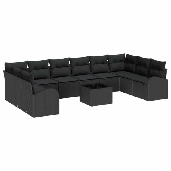 11-teiliges Garten-Sofa-Set mit Kissen in Beige Poly-Rattan