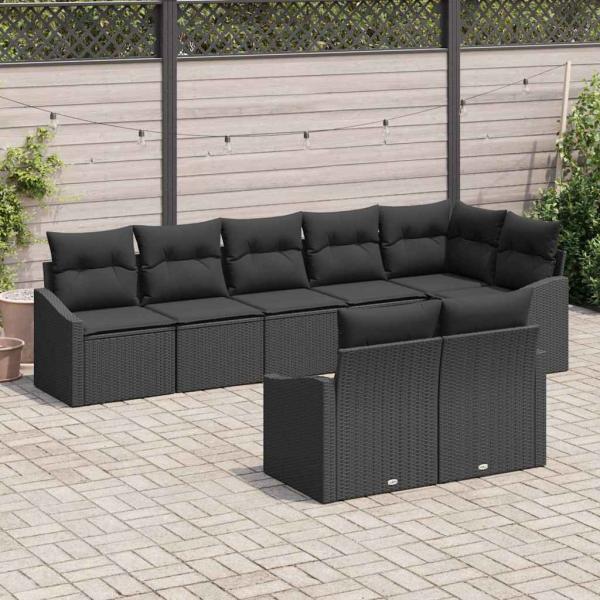 Garten-Sofa-Set Set mit 8 Schwarz Rattan Vier-Sitzer Outdoor-Sofa