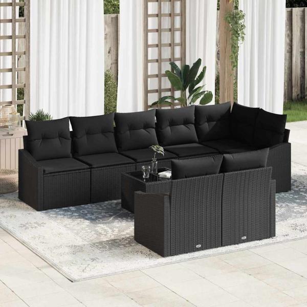 ARDEBO.de - Garten-Sofa-Set 9-teilig Schwarz Rattan, Polyester Outdoor-Sofa