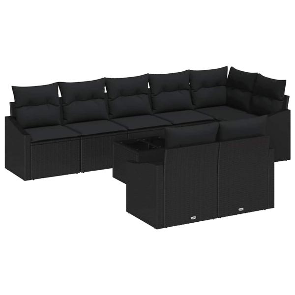 Garten-Sofa-Set 9-teilig Schwarz Rattan, Polyester Outdoor-Sofa