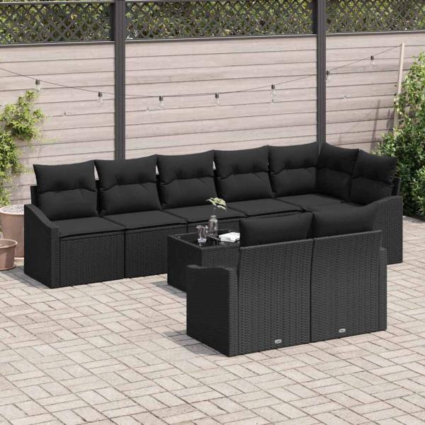 Garten-Sofa-Set 9-teilig Schwarz Rattan, Polyester Outdoor-Sofa