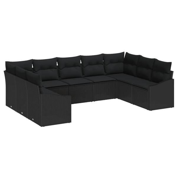 9-teiliges Garten Sofa Set mit Kissen Schwarz Poly Rattan
