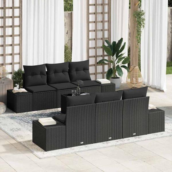 ARDEBO.de - 7-teiliges Garten-Sofa-Set mit Kissen in Schwarz aus Poly-Rattan