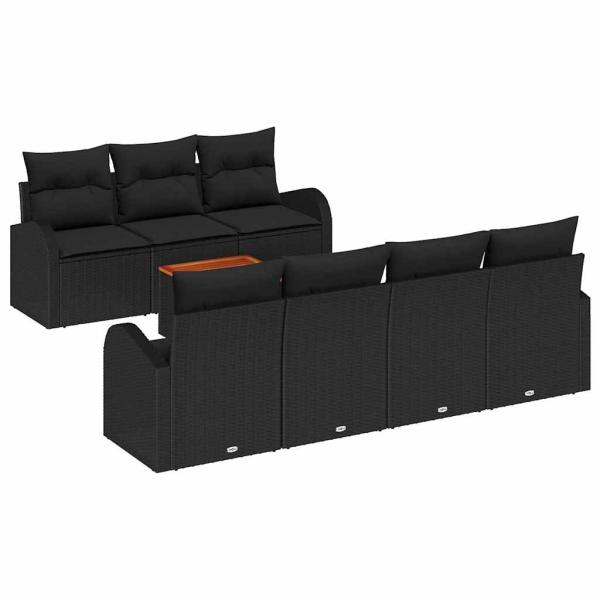 8-teiliges Garten Sofa Set mit Kissen Schwarz Poly Rattan Akazie