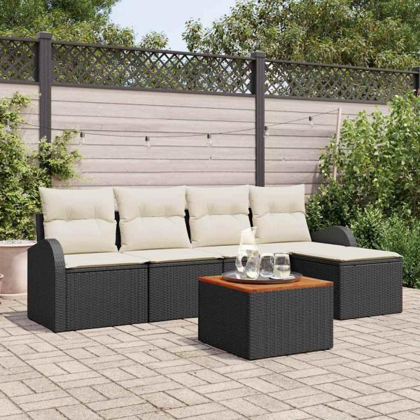 ARDEBO.de - 6-teiliges Garten-Sofa-Set mit Kissen Schwarz Poly-Rattan Akazie