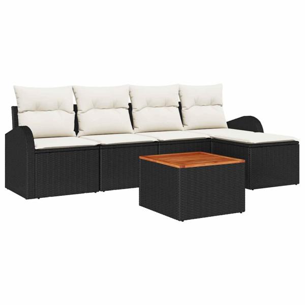 6-teiliges Garten-Sofa-Set mit Kissen Schwarz Poly-Rattan Akazie