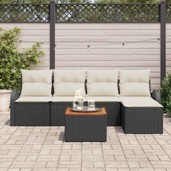 6-teiliges Garten-Sofa-Set mit Kissen Schwarz Poly-Rattan Akazie