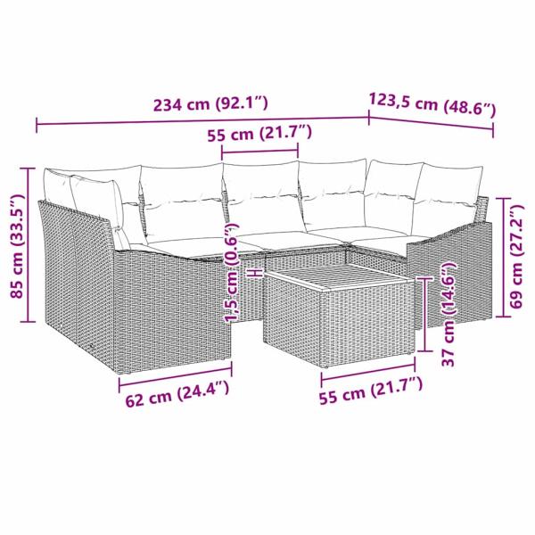 Gartensofa-set mit Kissen 7 pcs Schwarz Poly-Rattan