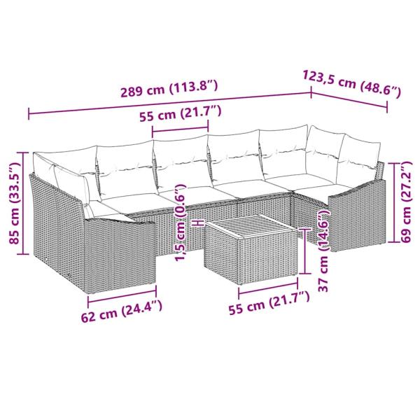 8-teiliges Garten Sofa Set mit Kissen Beige Poly-Rattan Akazie
