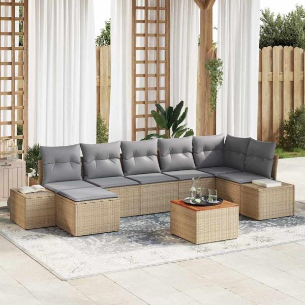 ARDEBO.de - Garten Sofa Set 8-teilig Beige und Grau Rattan und Stoff Standard