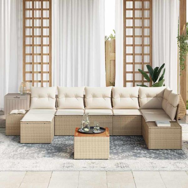 Garten-Sofa-Set 8 Teile Beige und Creme Poly-Rattan Groß