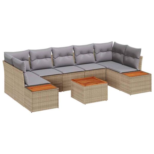 8-teiliges Garten-Sofa Set mit Kissen Beige Poly Rattan Akazie
