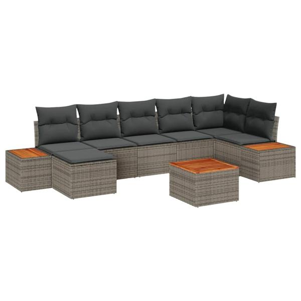 8-teiliges Garten-Sofa-Set mit Kissen Grau Poly-Rattan Akazie