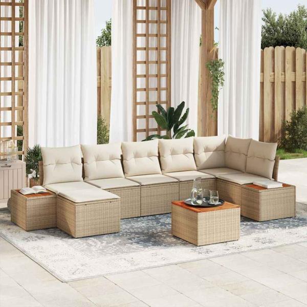 ARDEBO.de - 8-teiliges Garten-Sofaset mit Kissen Beige Poly Rattan Akazie