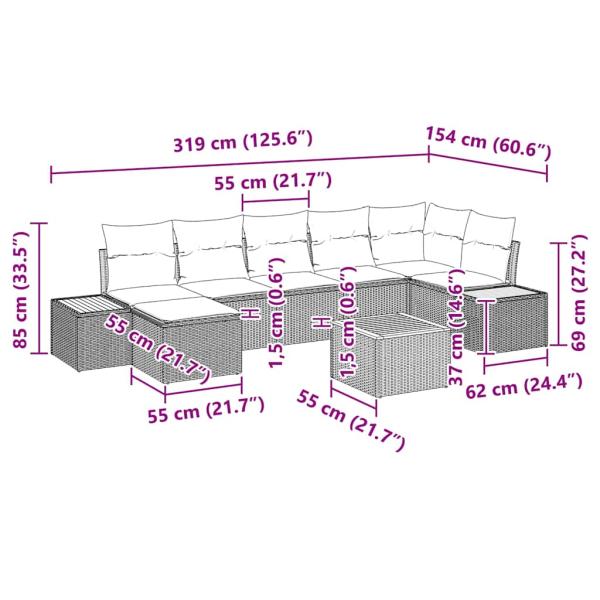 8-teiliges Garten-Sofaset mit Kissen Beige Poly Rattan Akazie