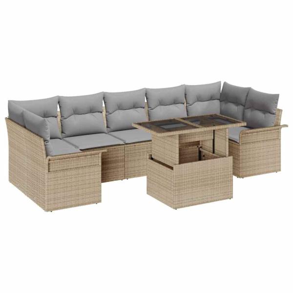 8-Teiliges Garten Sofa Set mit Kissen Beiger Poly Rattan