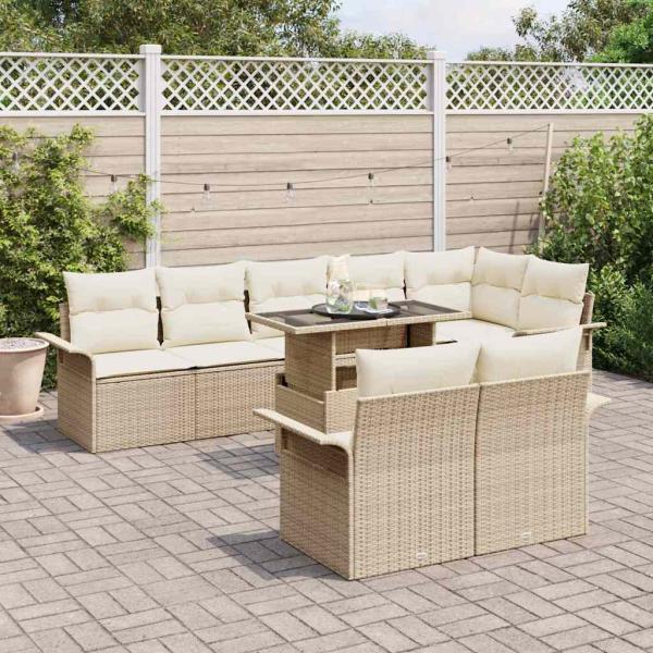 9-teiliges Garten-Sofaset mit Kissen Beige Poly-Rattan