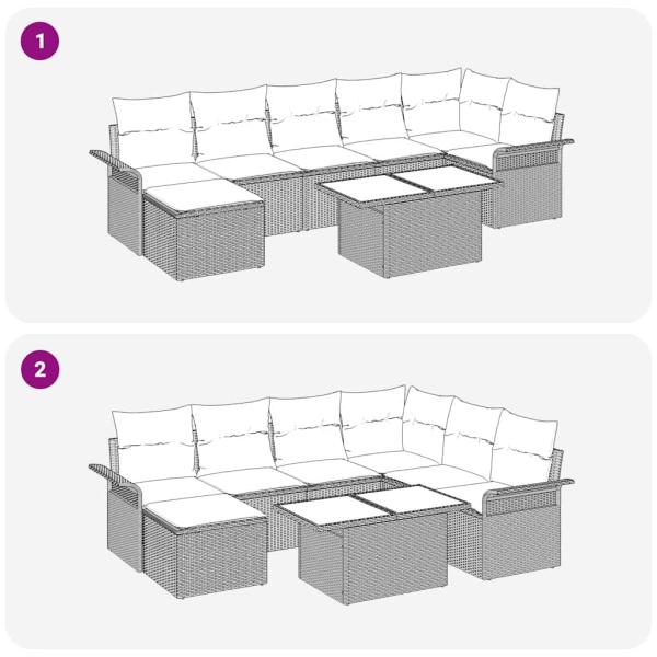 8-teiliges Garten-Sofa-Set mit Kissen Beige Poly Rattan