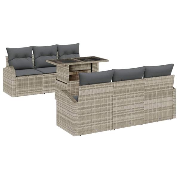 7-teiliges Garten-Sofa-Set mit Kissen Hellgrau Poly-Rattan