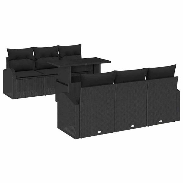 7-teilige Garten-Sofa-Set mit Kissen in Schwarz aus Poly-Rattan
