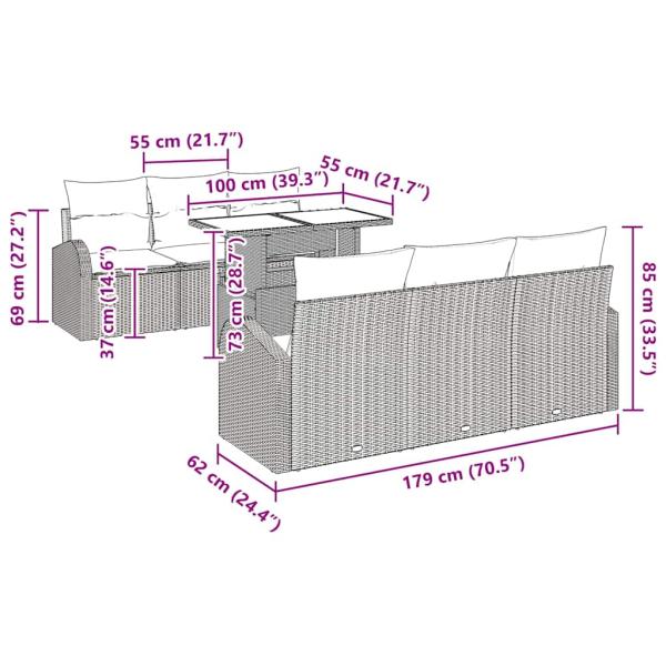 7-teilige Garten-Sofa-Set mit Kissen in Schwarz aus Poly-Rattan