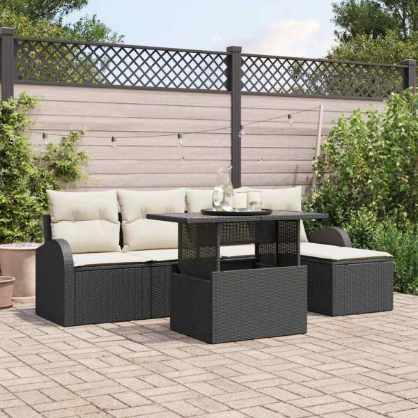 ARDEBO.de - 6-teiliges Garten Sofa Set mit Kissen Schwarz Poly Rattan