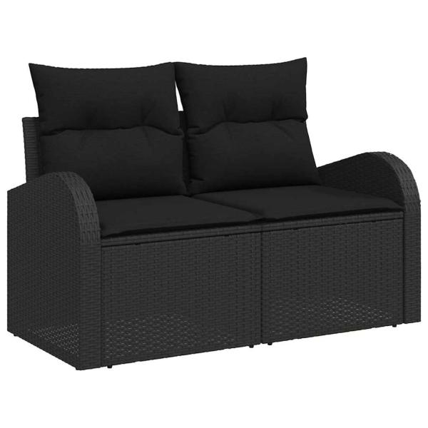 10-teiliges Garten Sofa Set mit Kissen Schwarz Poly Rattan