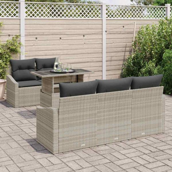 6-teiliges Garten Sofa Set mit Kissen Hellgrau Poly Rattan