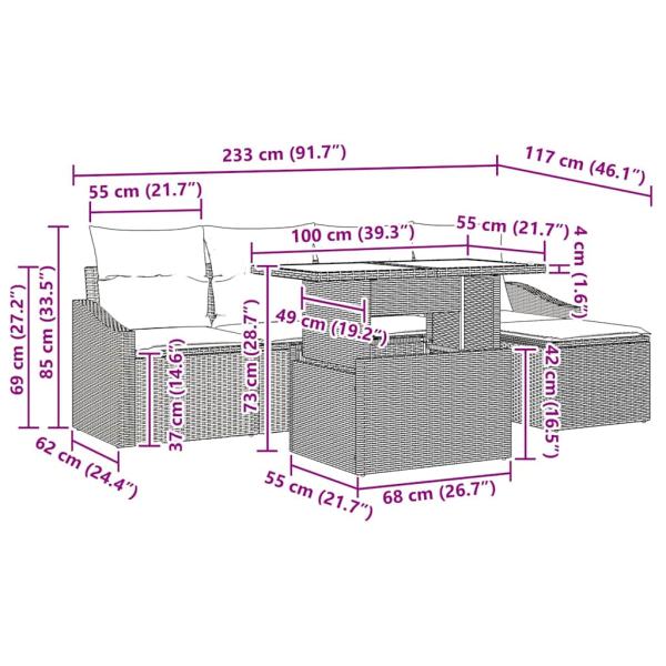 6-teiliges Garten-Sofa-Set mit Kissen Hellgrau Poly Rattan
