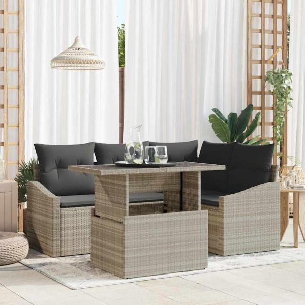 ARDEBO.de - 5-teiliges Garten-Sofa-Set mit Kissen in Hellgrau aus Poly Rattan