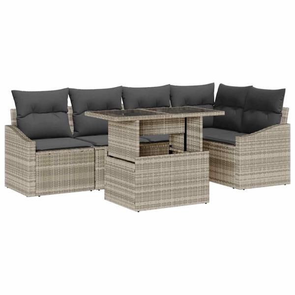 6-teiliges Garten Sofa Set mit Kissen Hellgraues Poly Rattan