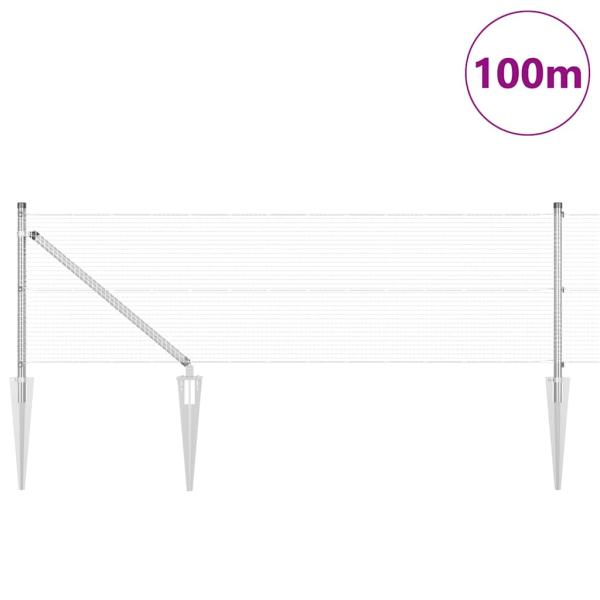 Geschweißter Drahtzaun mit 13 Spike-Pfählen 0,5x100 m Verzinkter Stahl
